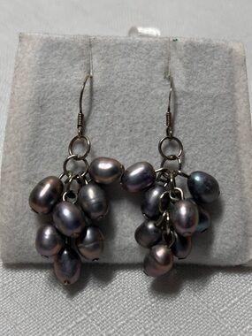 Lavender Pearl Cluster Dangle Earrings - Sterling Silver posts (stamped)